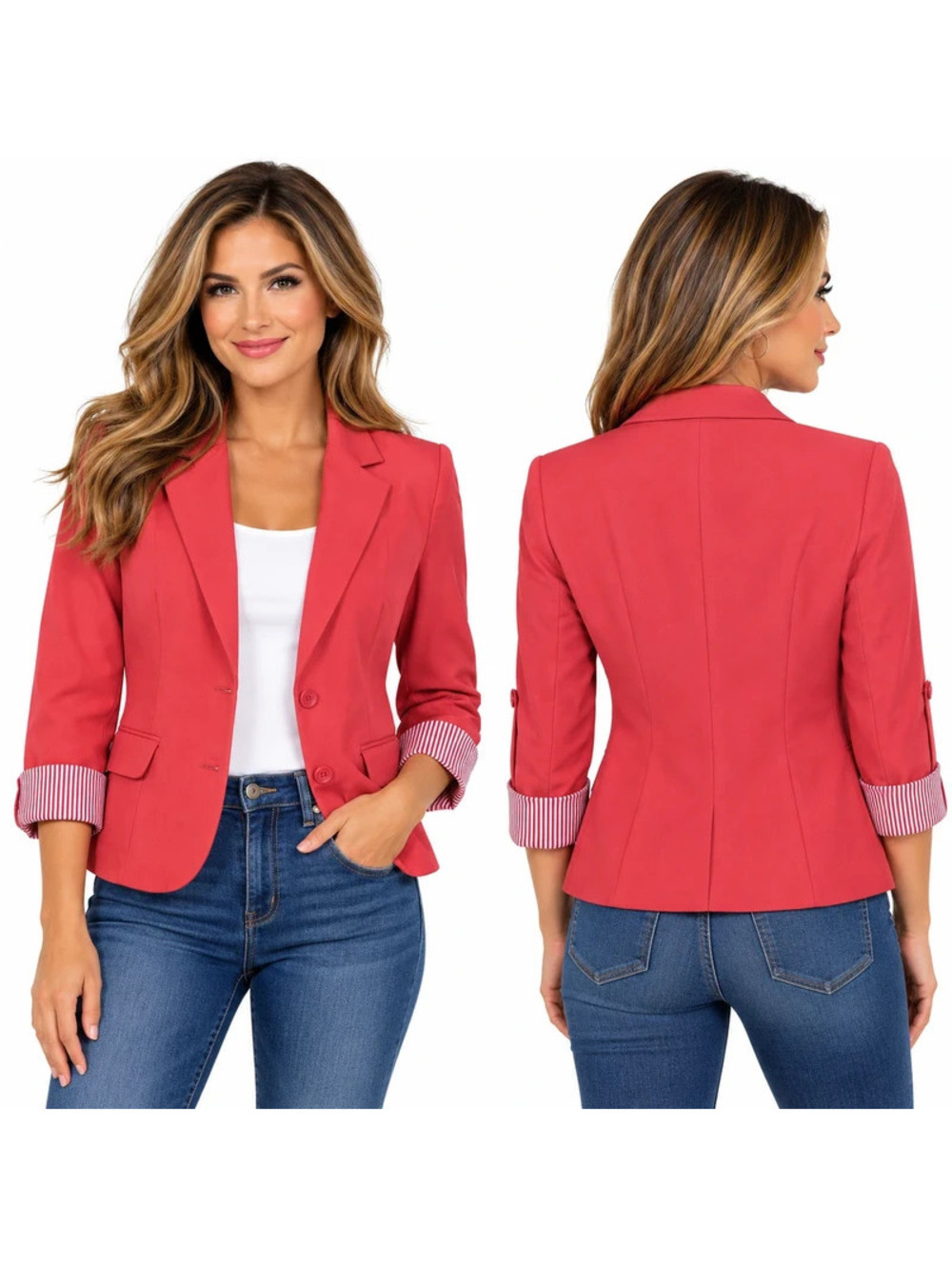 New Look Coral Red Blazer Striped Inner Lining